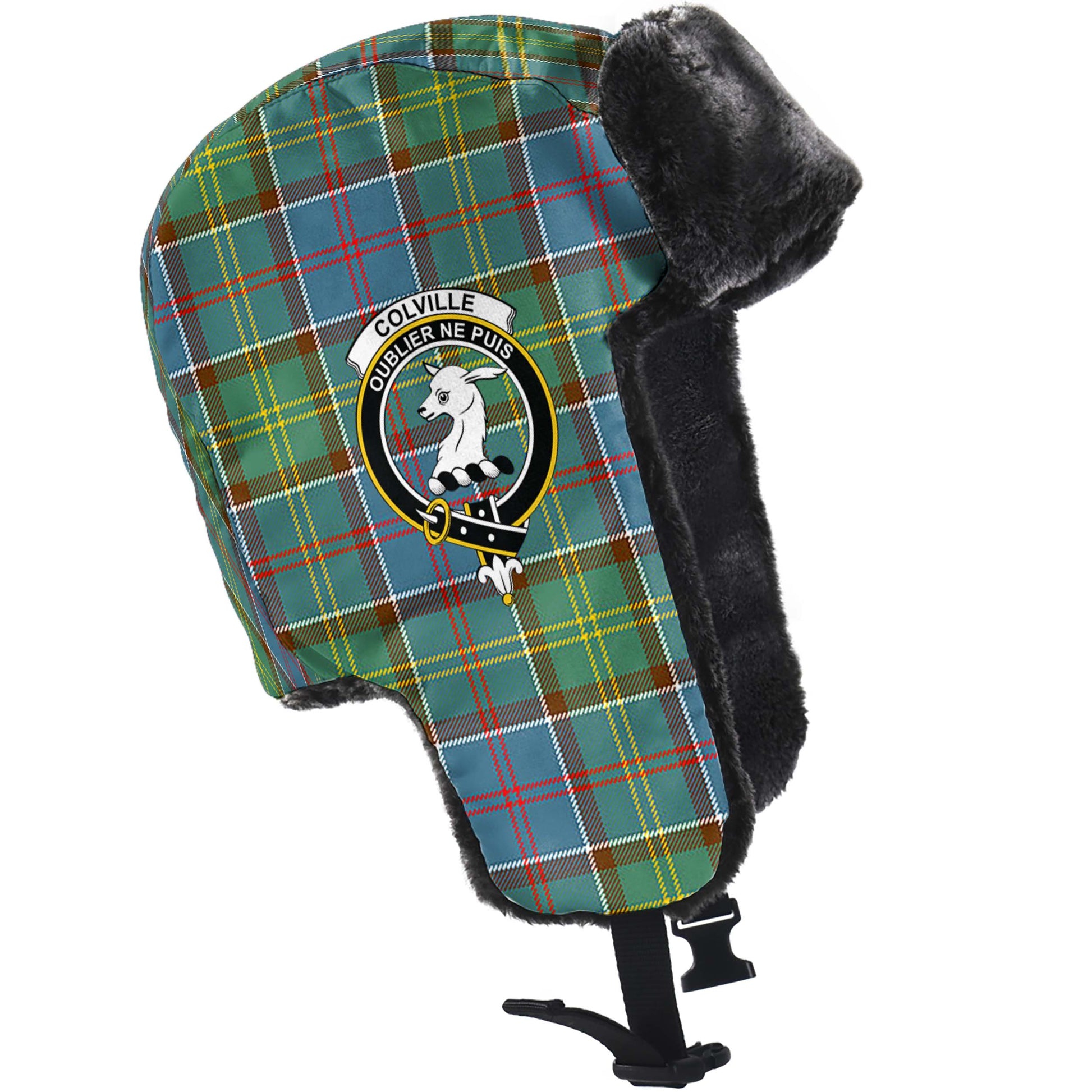 Colville Tartan Winter Trapper Hat with Family Crest - Tartanvibesclothing