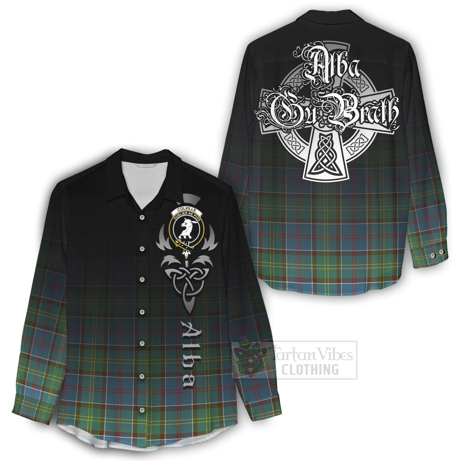 Tartan Vibes Clothing Colville Tartan Women's Casual Shirt Featuring Alba Gu Brath Family Crest Celtic Inspired