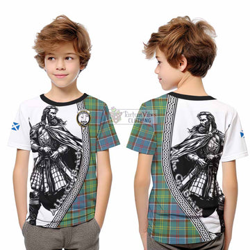 Colville Tartan Clan Crest Kid T-Shirt with Highlander Warrior Celtic Style