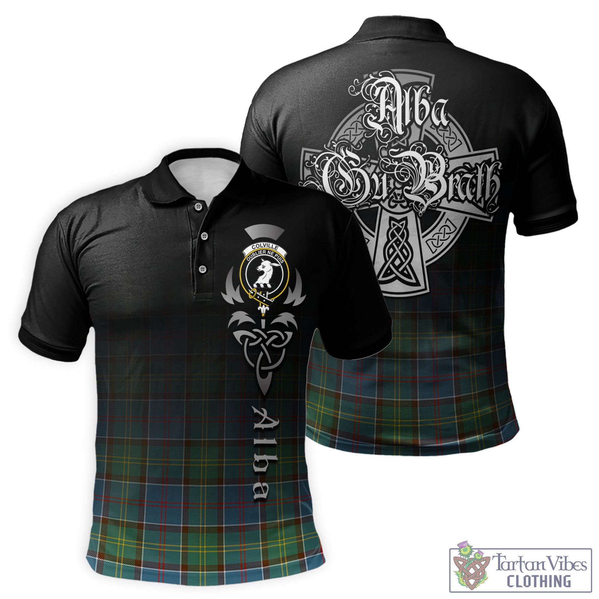 Tartan Vibes Clothing Colville Tartan Polo Shirt Featuring Alba Gu Brath Family Crest Celtic Inspired