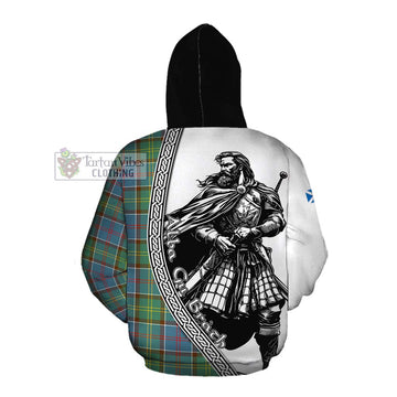 Colville Tartan Clan Crest Cotton Hoodie with Highlander Warrior Celtic Style