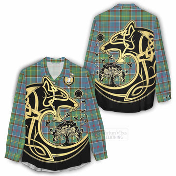 Colville Tartan Women's Casual Shirt with Family Crest Celtic Wolf Style