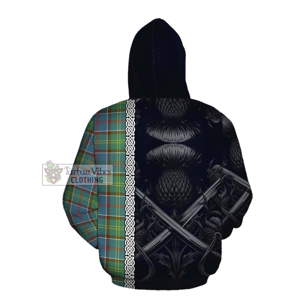 Tartan Vibes Clothing Colville Tartan Cotton Hoodie with Family Crest Cross Sword Thistle Celtic Vibes