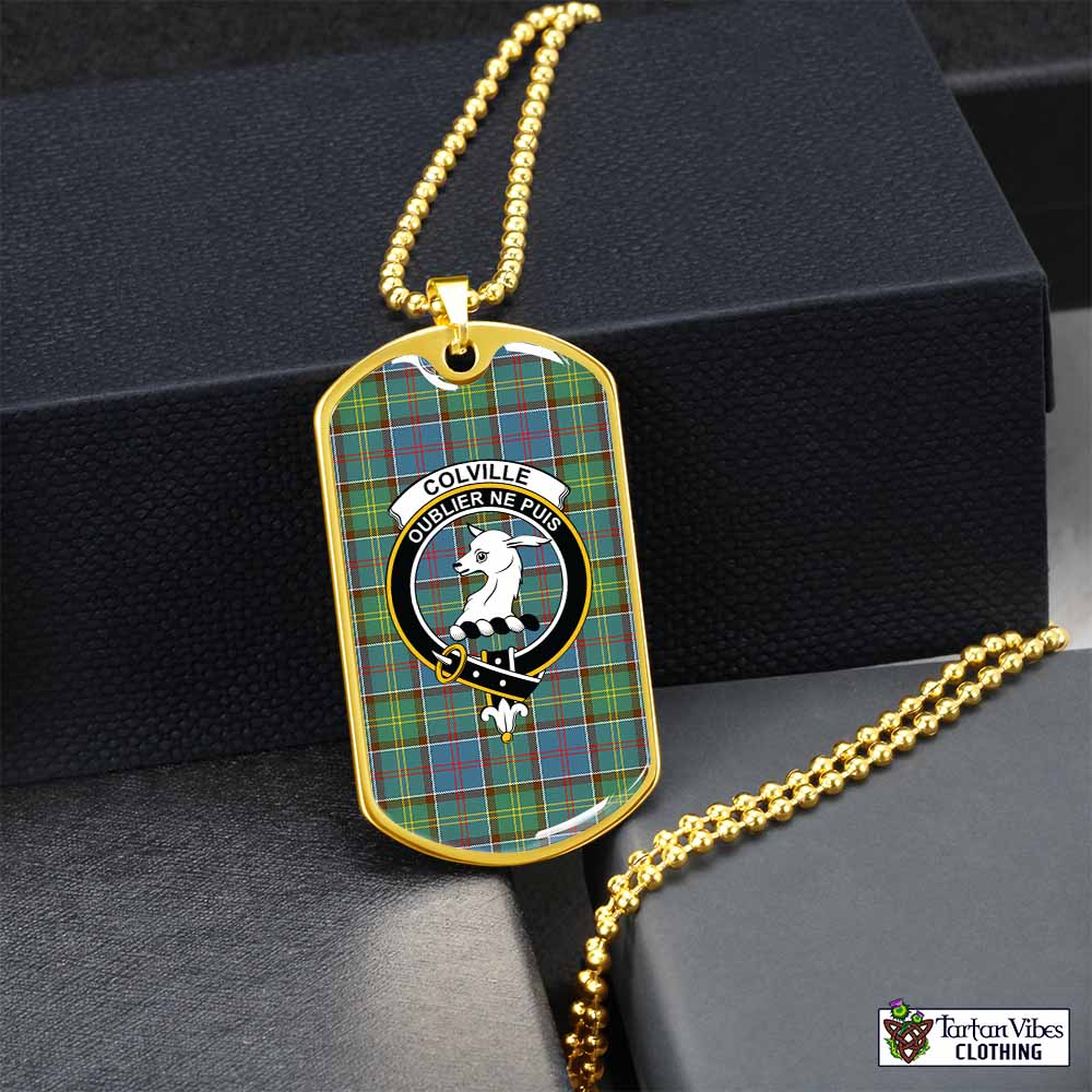 Tartan Vibes Clothing Colville Tartan Dog Tag Necklace with Family Crest