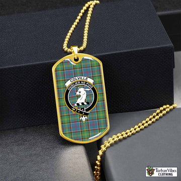 Colville Tartan Dog Tag Necklace with Family Crest