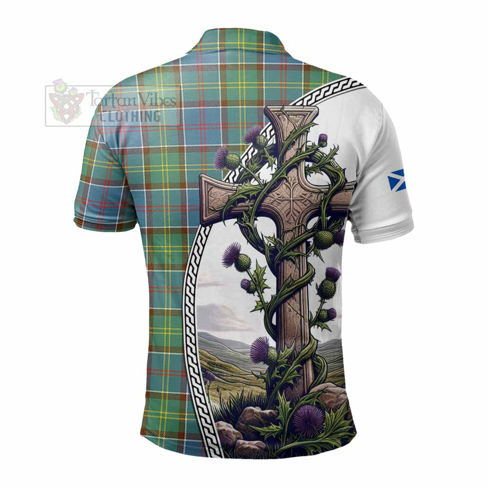 Tartan Vibes Clothing Colville Tartan Polo Shirt with Family Crest and St. Andrew's Cross Accented by Thistle Vines