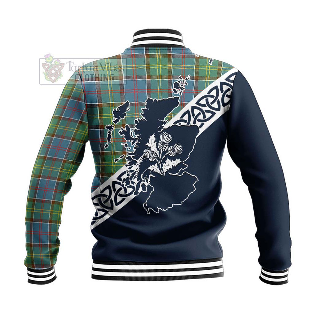 Tartan Vibes Clothing Colville Tartan Baseball Jacket Featuring Thistle and Scotland Map