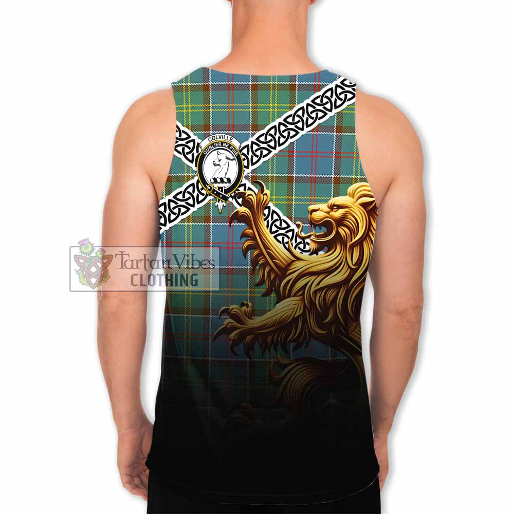 Colville Crest Tartan Men's Tank Top with Golden Lion Emblem Celtic Style - Tartan Vibes Clothing