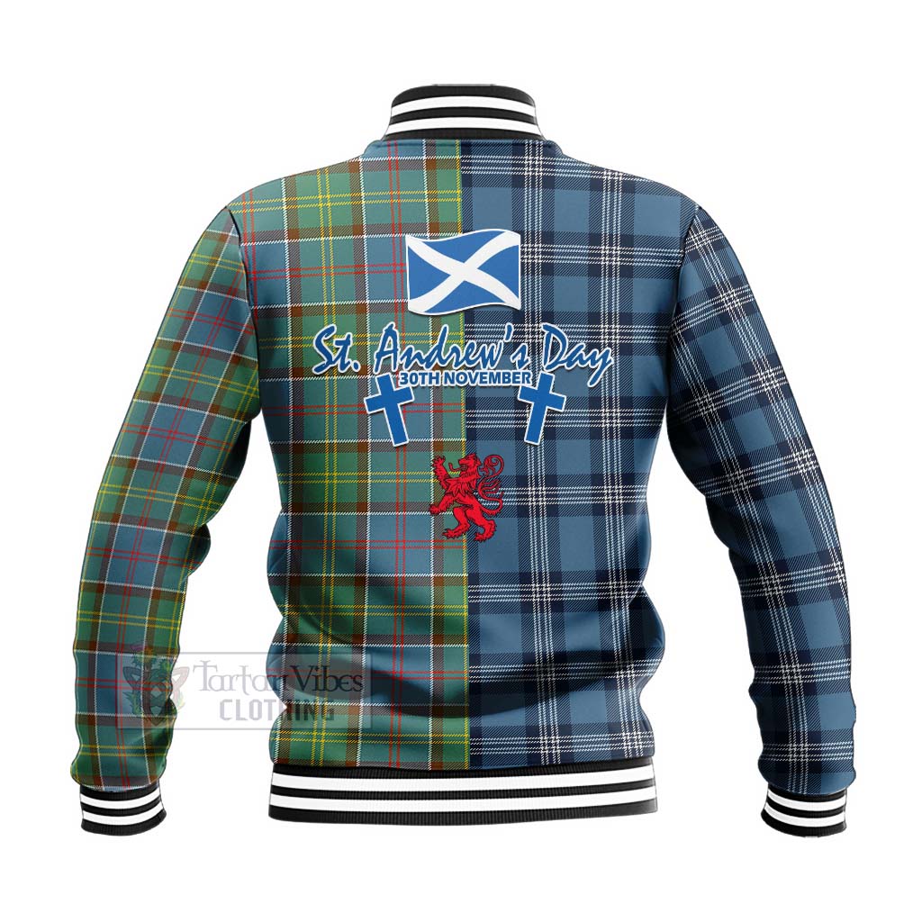 Tartan Vibes Clothing Colville Tartan Baseball Jacket Happy St. Andrew's Day Half Tartan Style