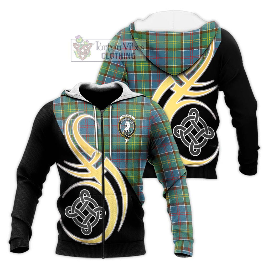 Colville Tartan Knitted Hoodie with Family Crest and Celtic Symbol Style Unisex Knitted Zip Hoodie - Tartan Vibes Clothing