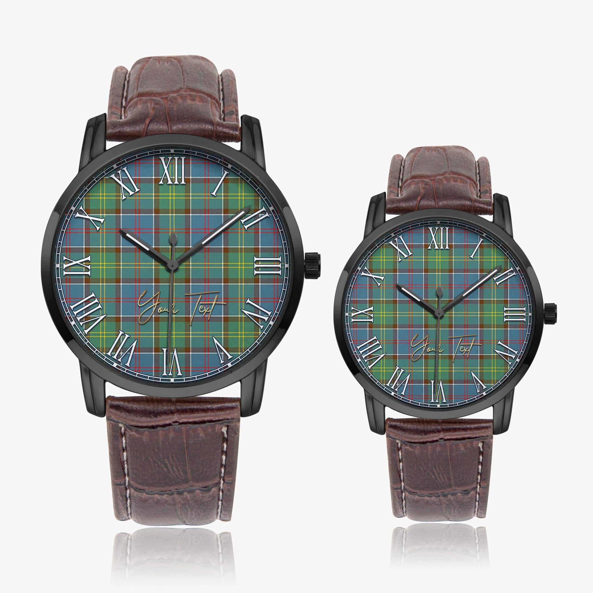 Colville Tartan Personalized Your Text Leather Trap Quartz Watch Wide Type Black Case With Brown Leather Strap - Tartanvibesclothing