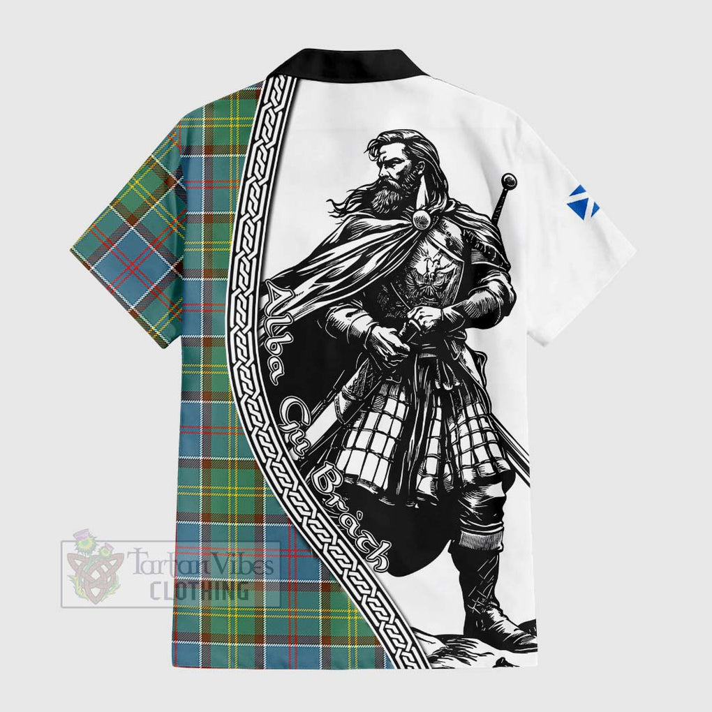 Tartan Vibes Clothing Colville Tartan Clan Crest Short Sleeve Button Shirt with Highlander Warrior Celtic Style