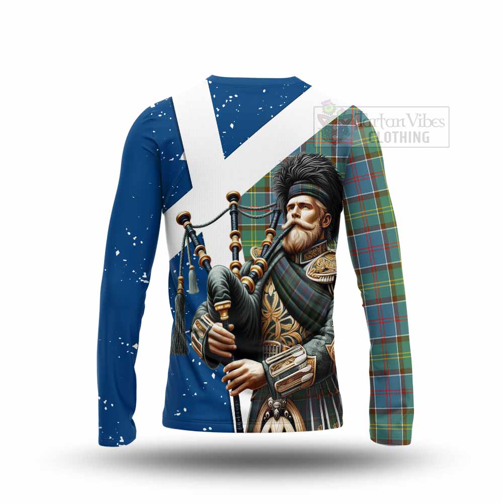 Tartan Vibes Clothing Colville Tartan Long Sleeve T-Shirt with Family Crest Scottish Bagpiper Vibes