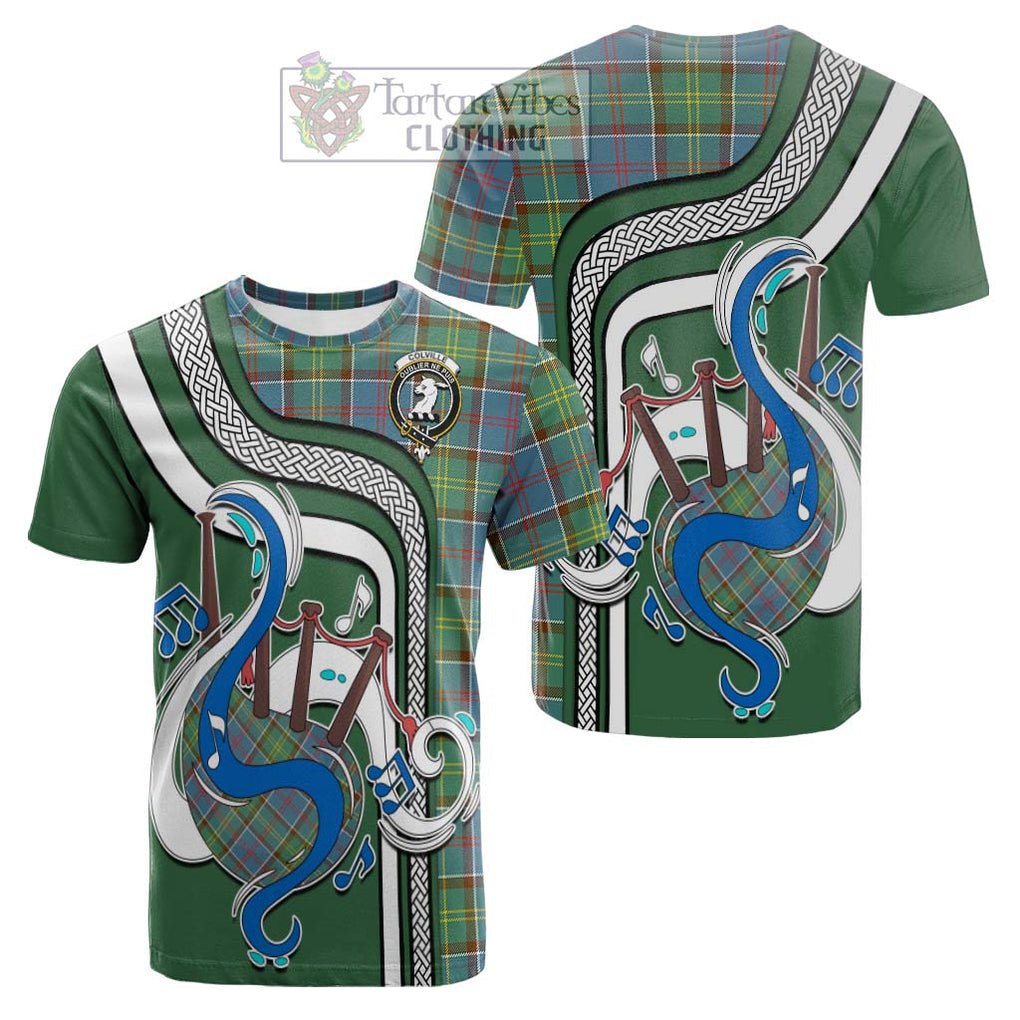 Tartan Vibes Clothing Colville Tartan Cotton T-shirt with Epic Bagpipe Style