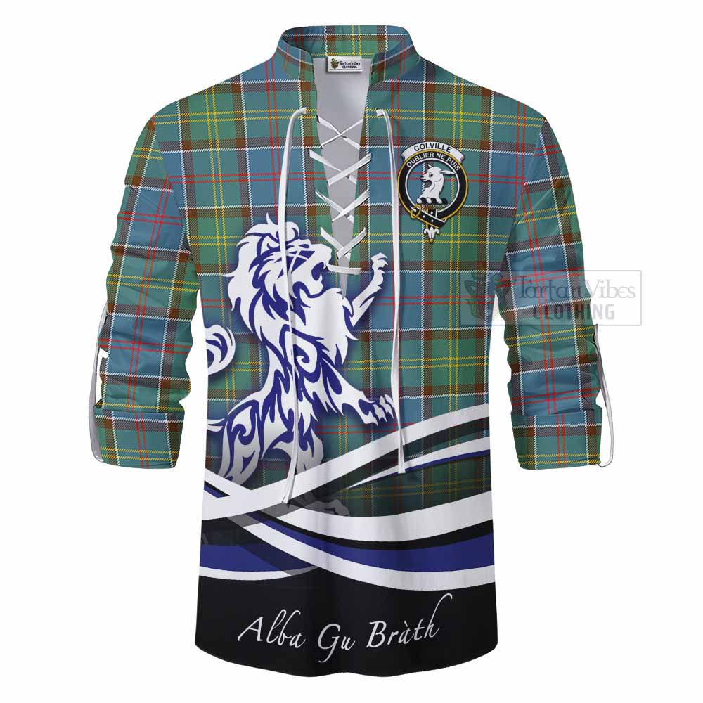 Tartan Vibes Clothing Colville Tartan Ghillie Kilt Shirt with Alba Gu Brath Regal Lion Emblem