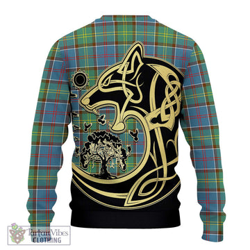 Colville Tartan Ugly Sweater with Family Crest Celtic Wolf Style