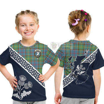 Colville Tartan Kid T-Shirt Featuring Thistle and Scotland Map