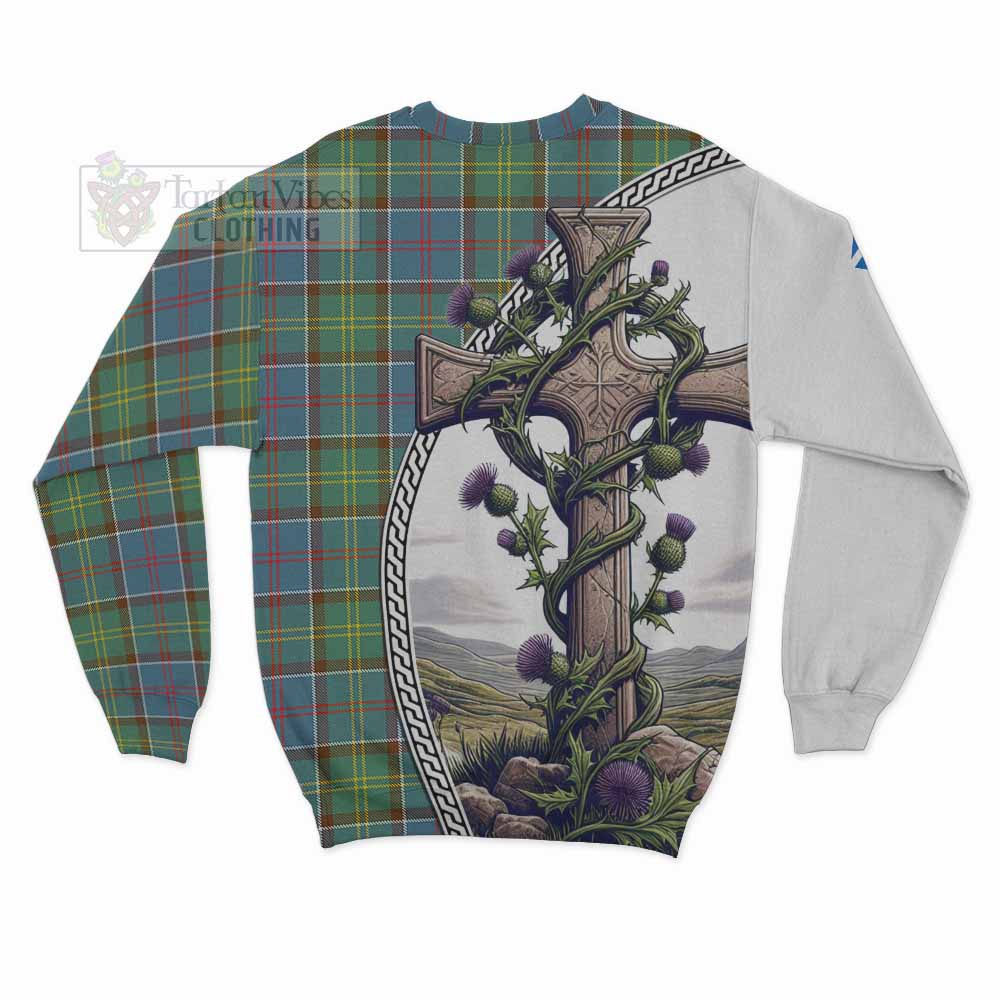 Tartan Vibes Clothing Colville Tartan Sweatshirt with Family Crest and St. Andrew's Cross Accented by Thistle Vines