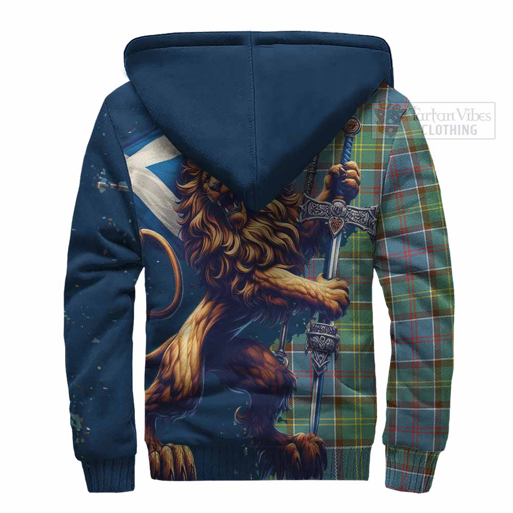 Tartan Vibes Clothing Colville Tartan Family Crest Sherpa Hoodie with Scottish Majestic Lion