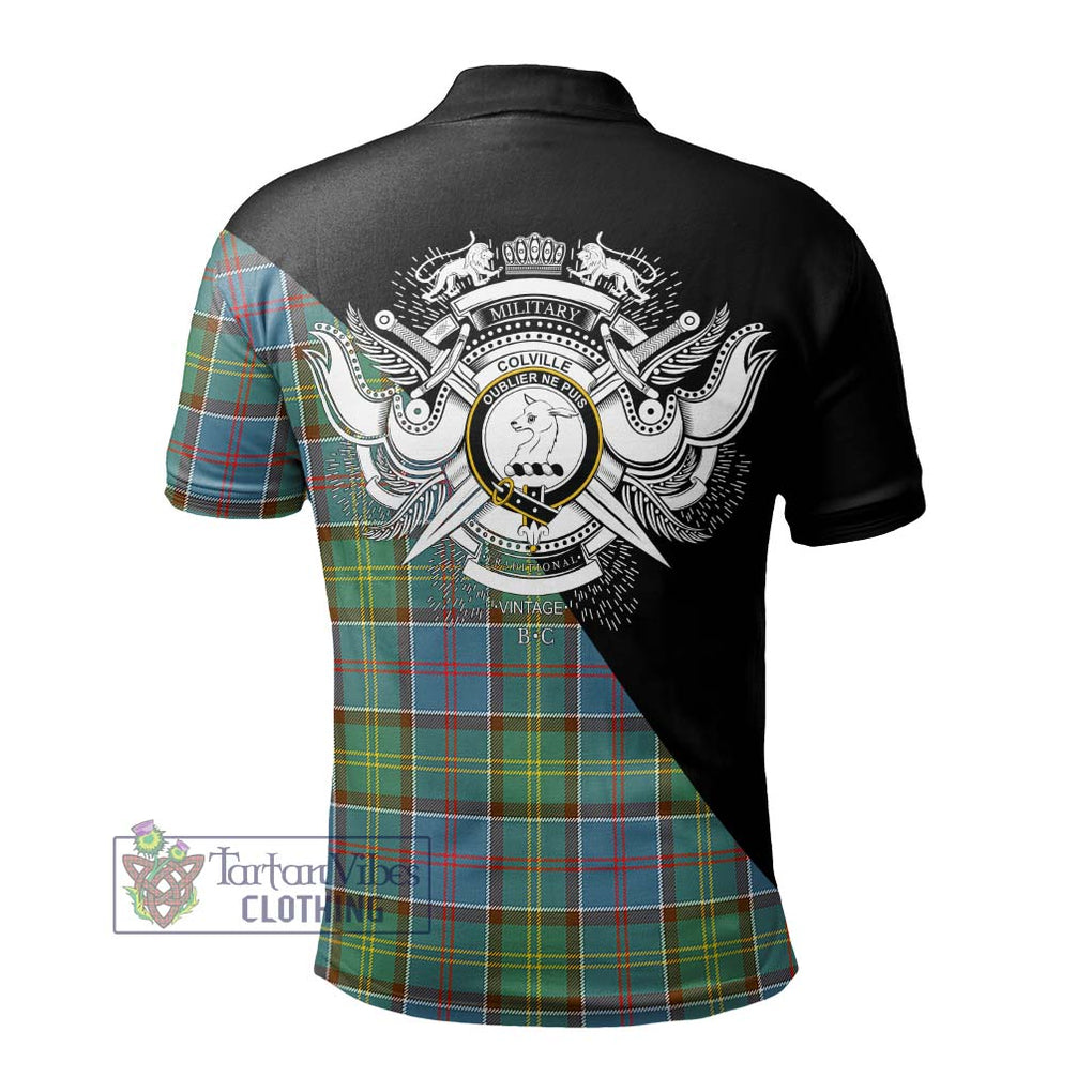 Colville Tartan Polo Shirt with Family Crest and Military Logo Style - Tartanvibesclothing Shop