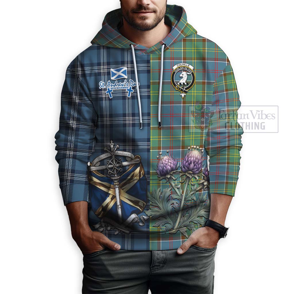 Tartan Vibes Clothing Colville Tartan Hoodie Happy St. Andrew's Day Half Tartan Style