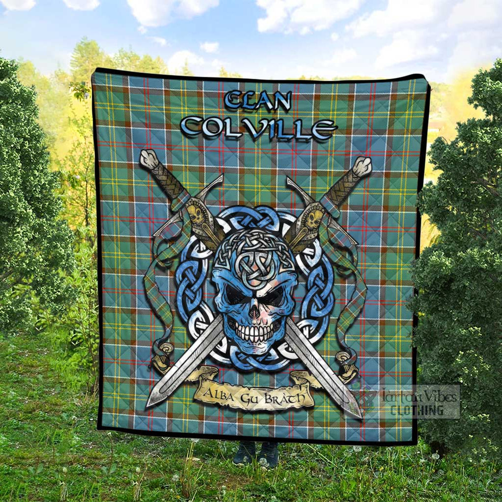 Tartan Vibes Clothing Colville Tartan Quilt with Celtic Skull Alba Gu Brath Style