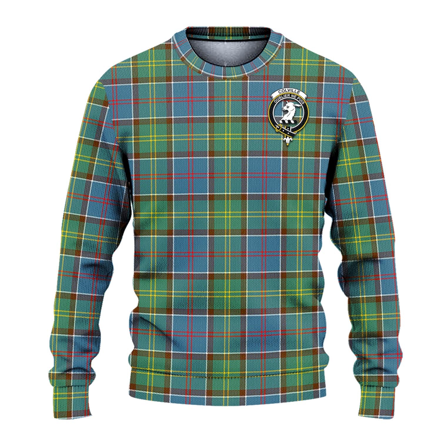 Colville Tartan Knitted Sweater with Family Crest - Tartanvibesclothing