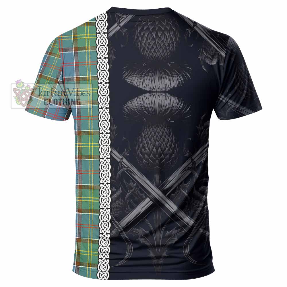 Tartan Vibes Clothing Colville Tartan T-Shirt with Family Crest Cross Sword Thistle Celtic Vibes