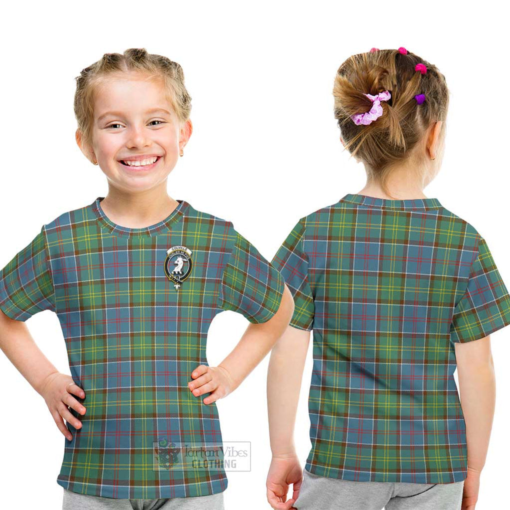 Colville Tartan Kid T-Shirt with Family Crest - Tartanvibesclothing Shop