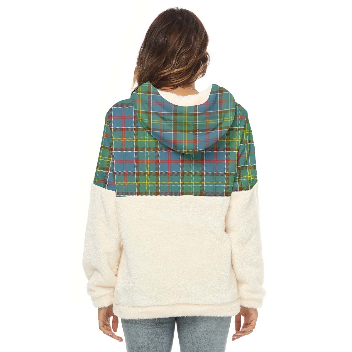 Colville Tartan Women's Borg Fleece Hoodie With Half Zip with Family Crest - Tartan Vibes Clothing