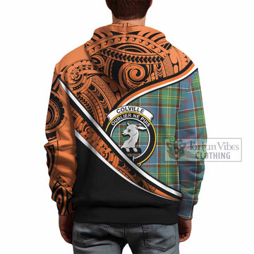 Colville Crest Tartan Hoodie with Polynesian Vibes Style - Orange Version