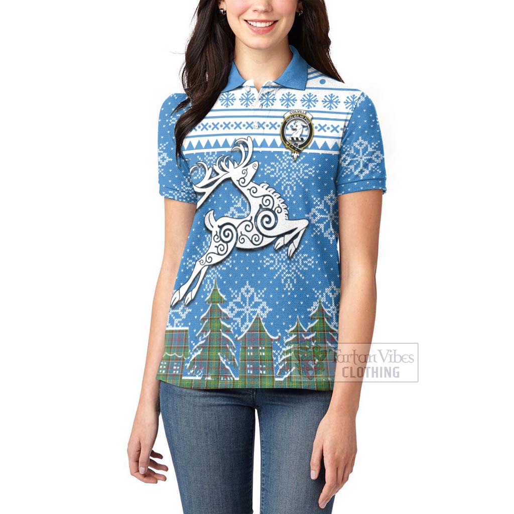 Tartan Vibes Clothing Colville Clan Christmas Women's Polo Shirt Celtic Reindeer Style