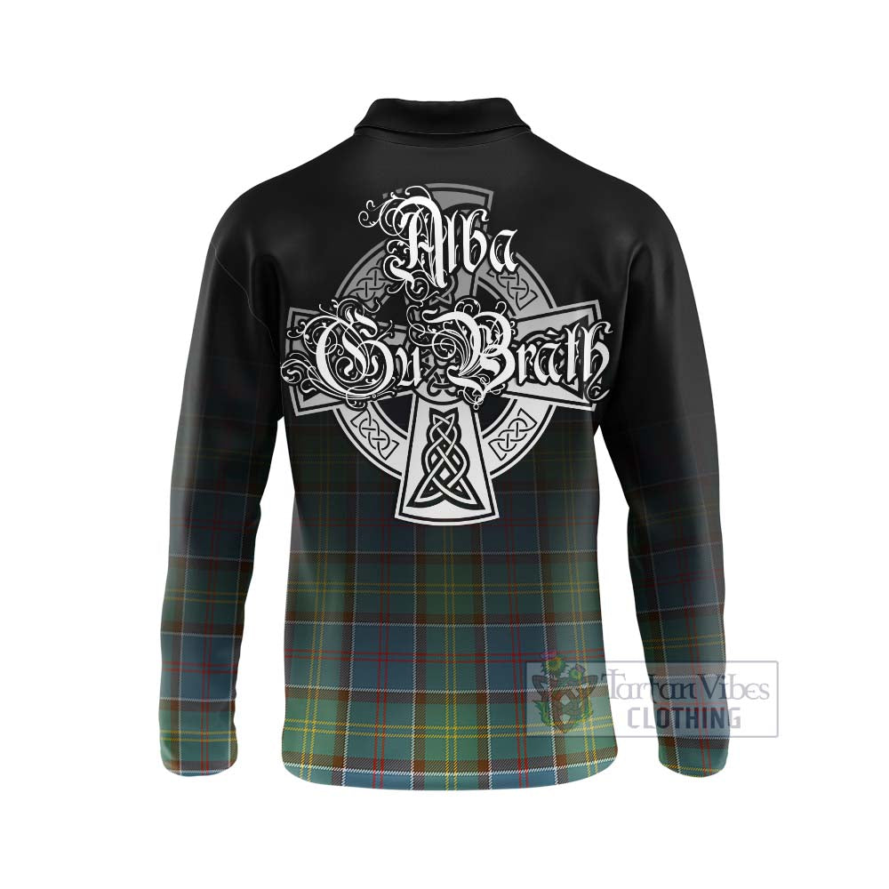 Tartan Vibes Clothing Colville Tartan Long Sleeve Polo Shirt Featuring Alba Gu Brath Family Crest Celtic Inspired