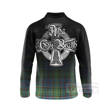 Colville Tartan Long Sleeve Polo Shirt Featuring Alba Gu Brath Family Crest Celtic Inspired