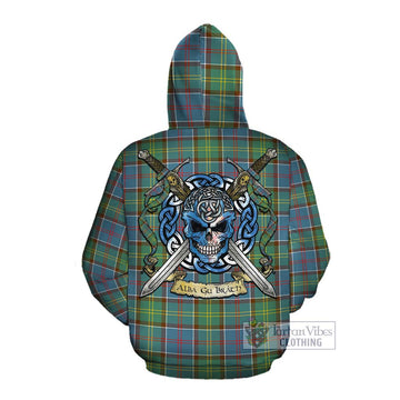 Colville Tartan Cotton Hoodie with Family Crest Celtic Skull Style