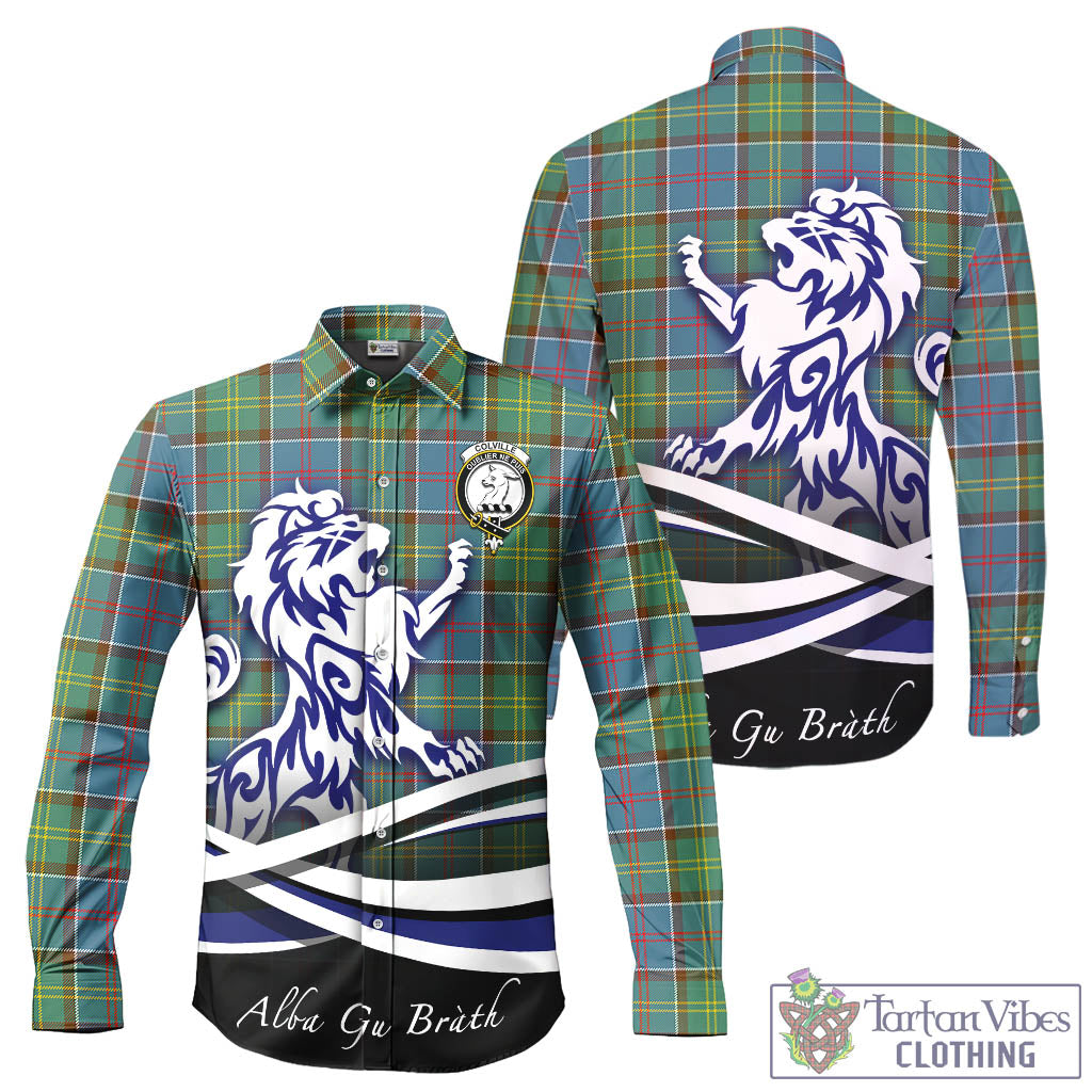 Colville Tartan Long Sleeve Button Up Shirt with Alba Gu Brath Regal Lion Emblem - Tartan Vibes Clothing