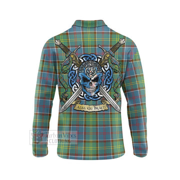 Colville Tartan Long Sleeve Polo Shirt with Family Crest Celtic Skull Style