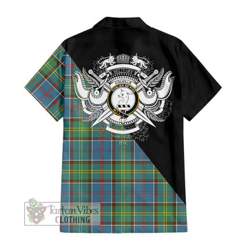 Colville Tartan Short Sleeve Button Shirt with Family Crest and Military Logo Style