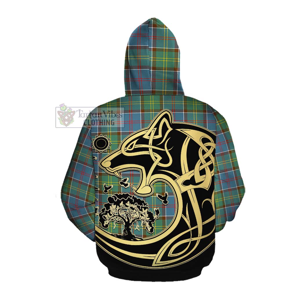 Tartan Vibes Clothing Colville Tartan Cotton Hoodie with Family Crest Celtic Wolf Style