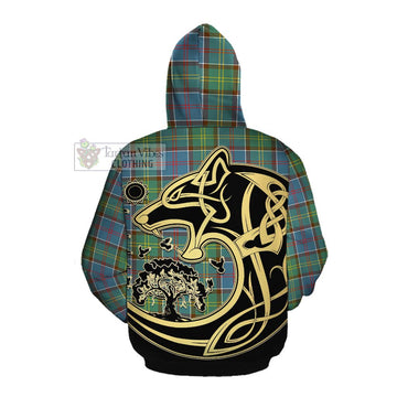 Colville Tartan Cotton Hoodie with Family Crest Celtic Wolf Style