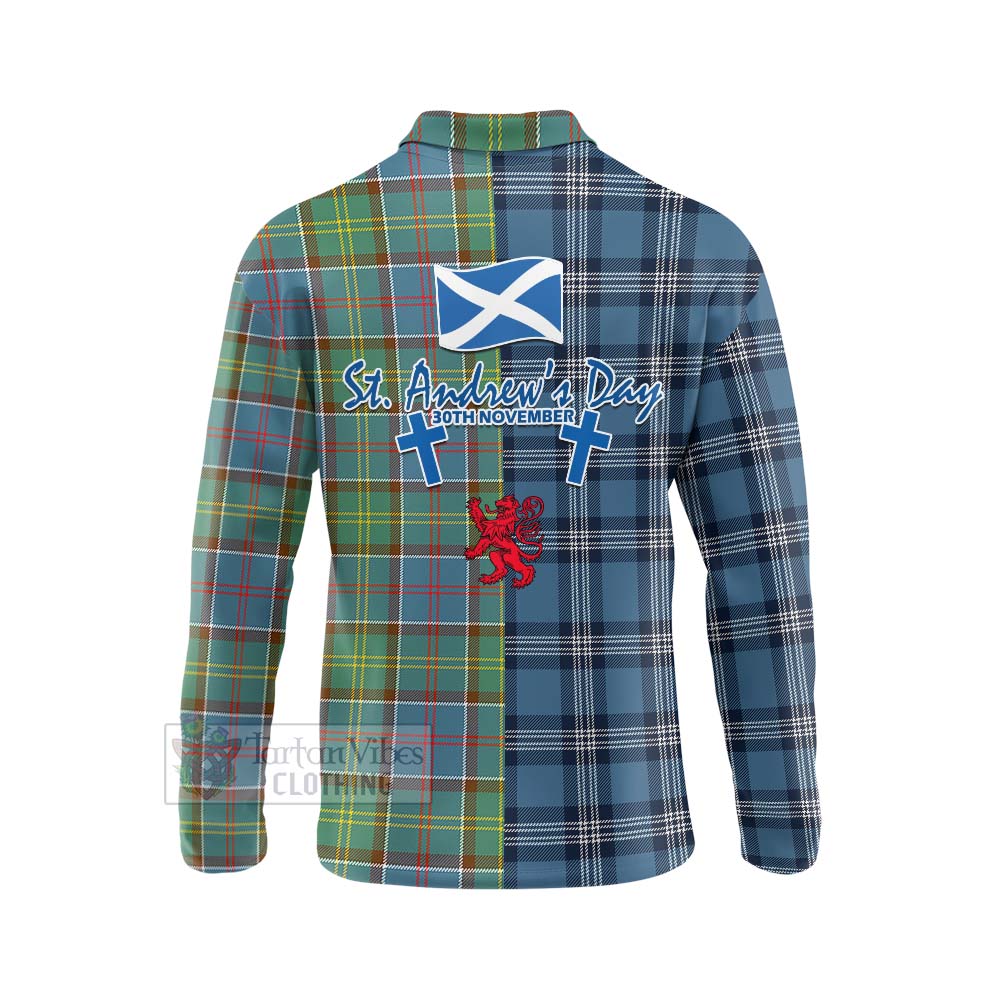 Tartan Vibes Clothing Colville Tartan Long Sleeve Polo Shirt Happy St. Andrew's Day Half Tartan Style