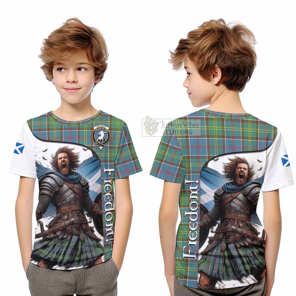 Tartan Vibes Clothing Colville Crest Tartan Kid T-Shirt Inspired by the Freedom of Scottish Warrior