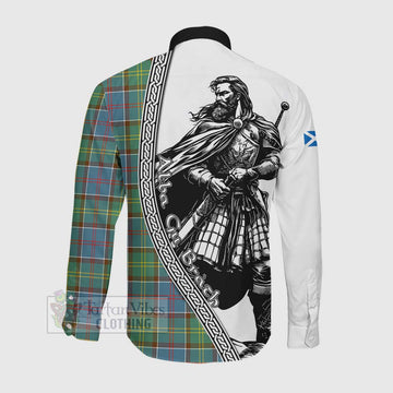 Colville Tartan Clan Crest Long Sleeve Button Shirt with Highlander Warrior Celtic Style