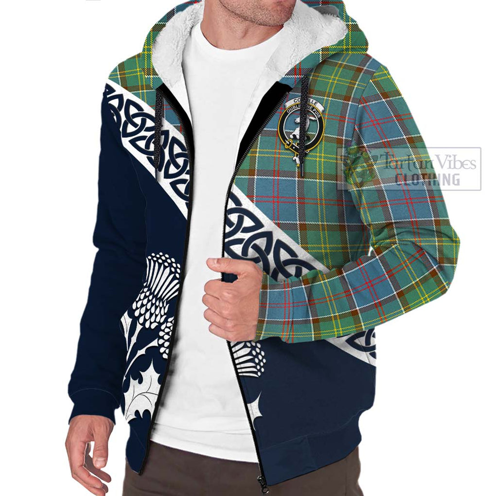 Tartan Vibes Clothing Colville Tartan Sherpa Hoodie Featuring Thistle and Scotland Map