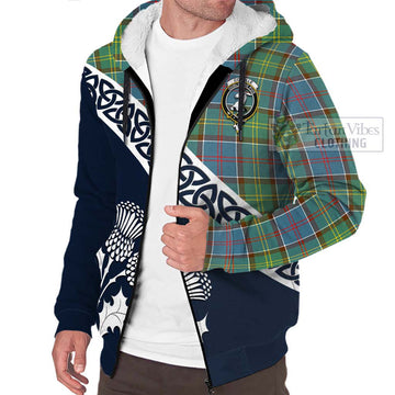 Colville Tartan Sherpa Hoodie Featuring Thistle and Scotland Map