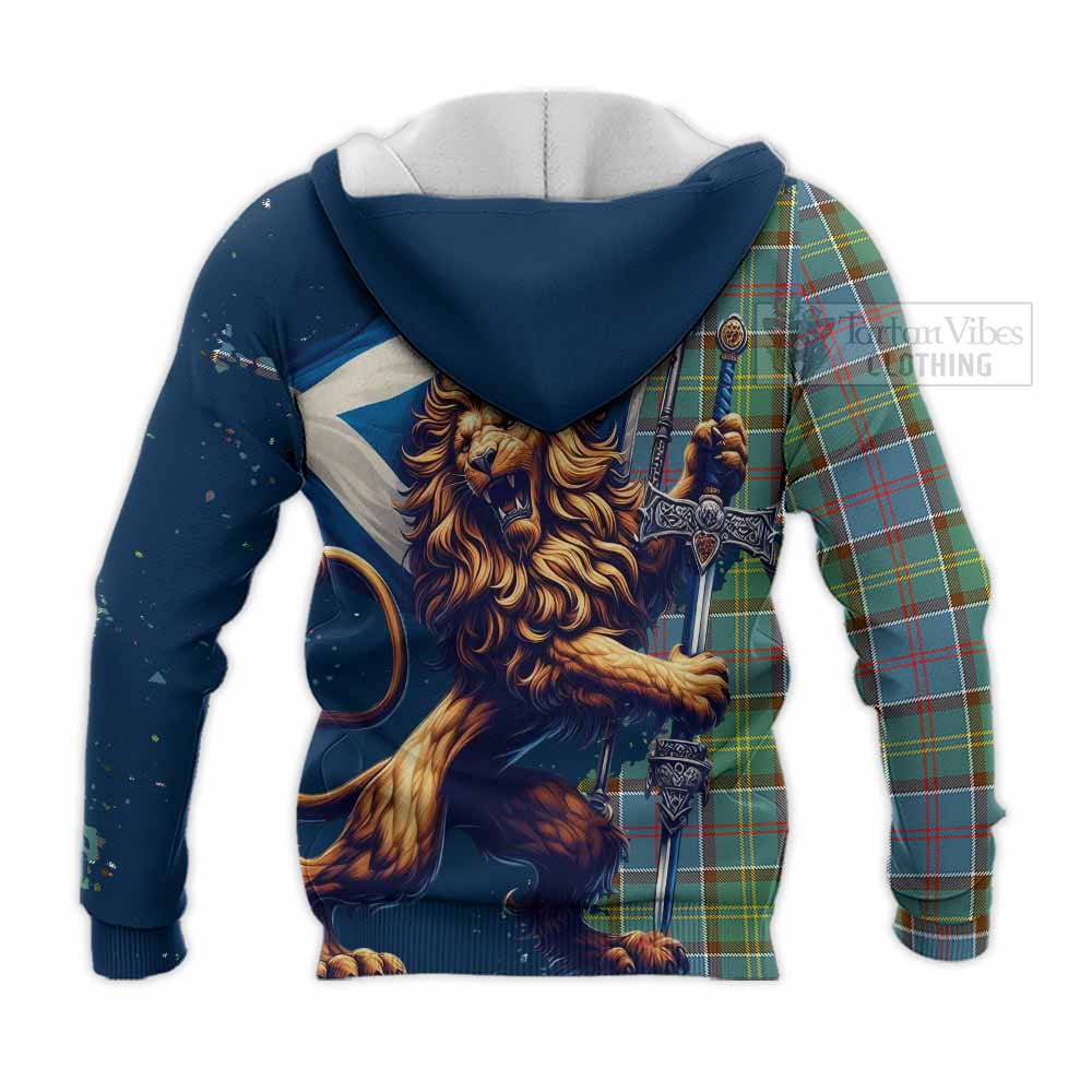 Tartan Vibes Clothing Colville Tartan Family Crest Knitted Hoodie with Scottish Majestic Lion