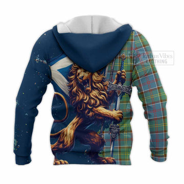 Colville Tartan Family Crest Knitted Hoodie with Scottish Majestic Lion