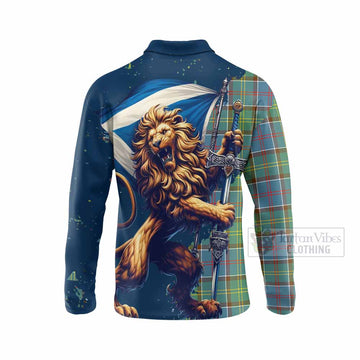 Colville Tartan Family Crest Long Sleeve Polo Shirt with Scottish Majestic Lion