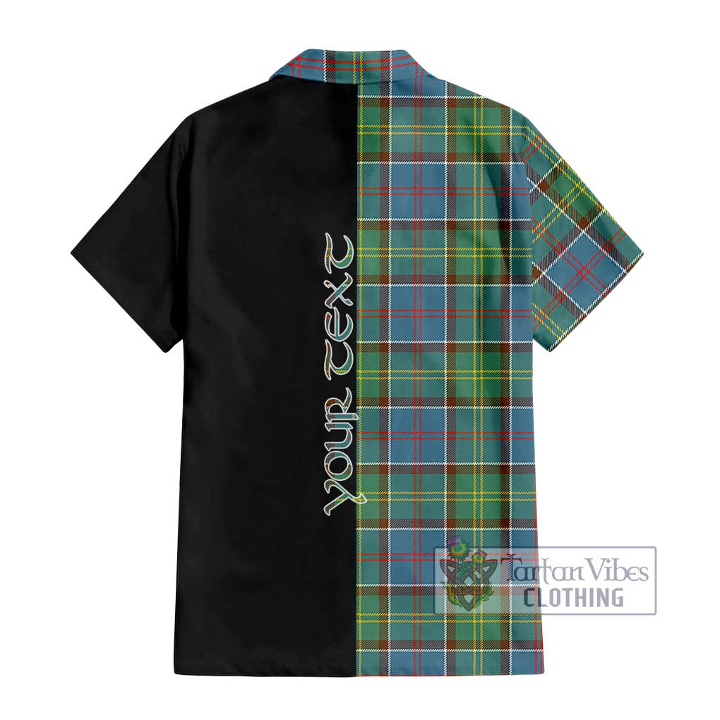 Colville Tartan Short Sleeve Button Shirt with Family Crest and Half Of Me Style - Tartanvibesclothing Shop