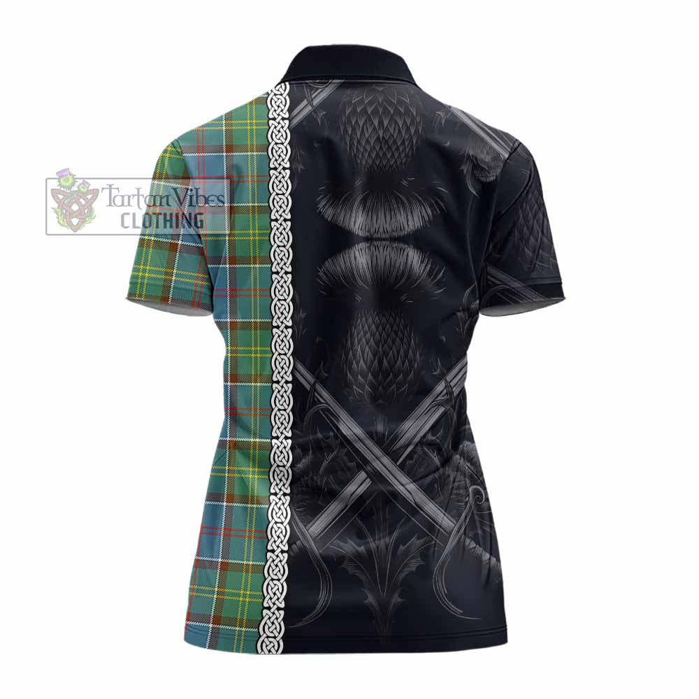 Tartan Vibes Clothing Colville Tartan Women's Polo Shirt with Family Crest Cross Sword Thistle Celtic Vibes